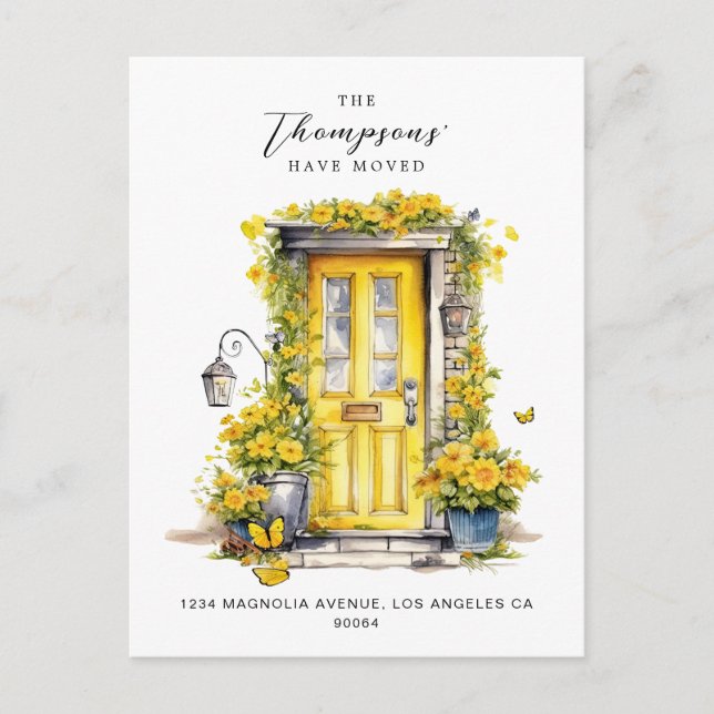 Rustic Yellow Floral Door We've Moved Moving Announcement Postcard (Front)