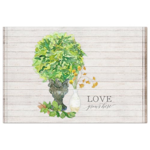 Rustic Yellow Floral Farmhouse Leaf Greenery Wood Tissue Paper