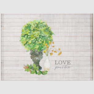 Rustic Yellow Floral Farmhouse Leaf Greenery Wood Tissue Paper