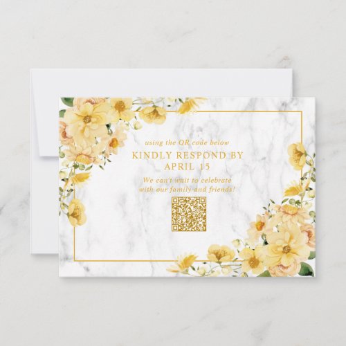 Rustic Yellow Floral Marble QR Code Wedding RSVP