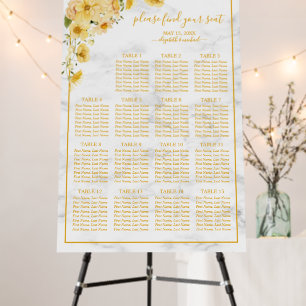 Rustic Yellow Floral Marble Wedding Seating Chart Foam Board