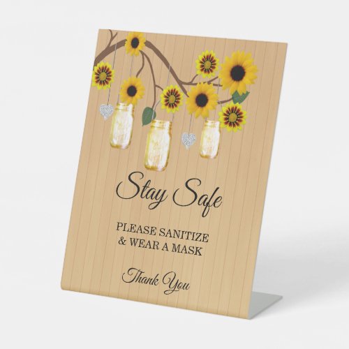 Rustic Yellow Floral Mason Jars Wedding Safety Pedestal Sign