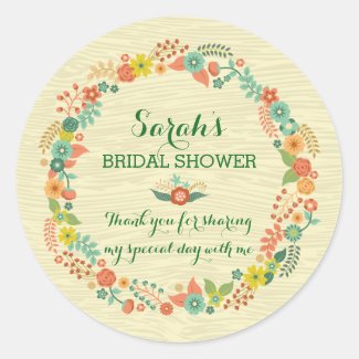 Rustic Yellow Floral Wreath Bridal Wedding Shower Classic Round Sticker