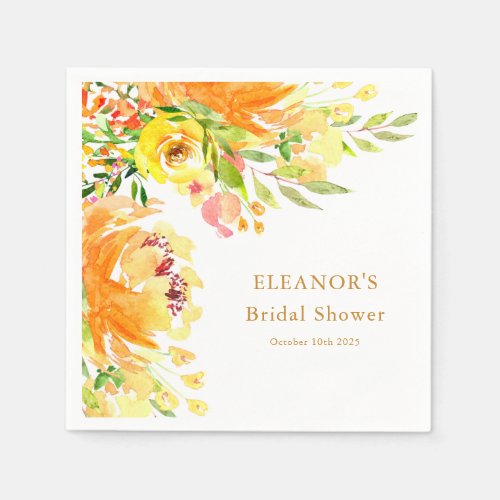 Rustic Yellow Flowers Watercolor Bridal Shower Napkins