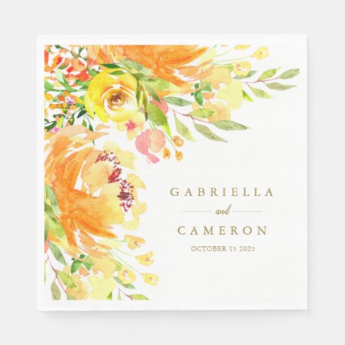 Rustic Yellow Flowers Watercolor Wedding Napkins