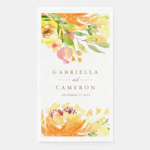 Rustic Yellow Flowers Watercolor Wedding Paper Guest Towels