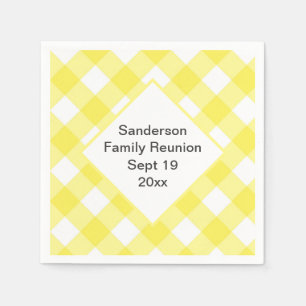 Rustic Yellow Gingham Family Reunion Custom Napkins