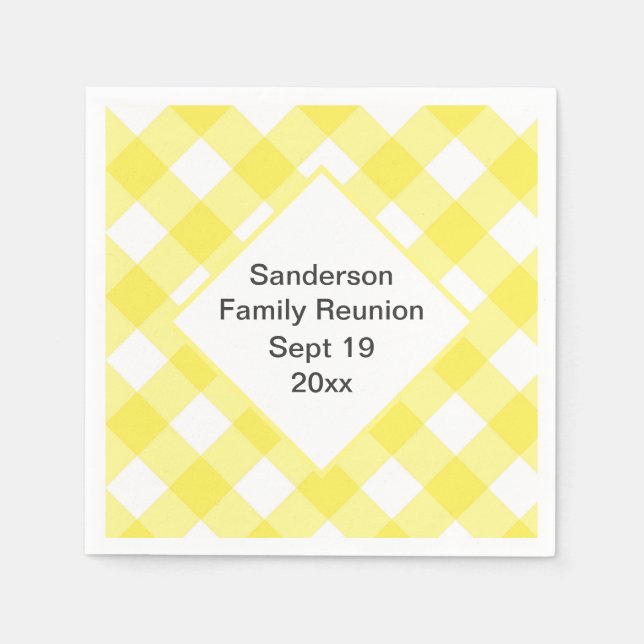 Rustic Yellow Gingham Family Reunion Custom Napkins (Front)
