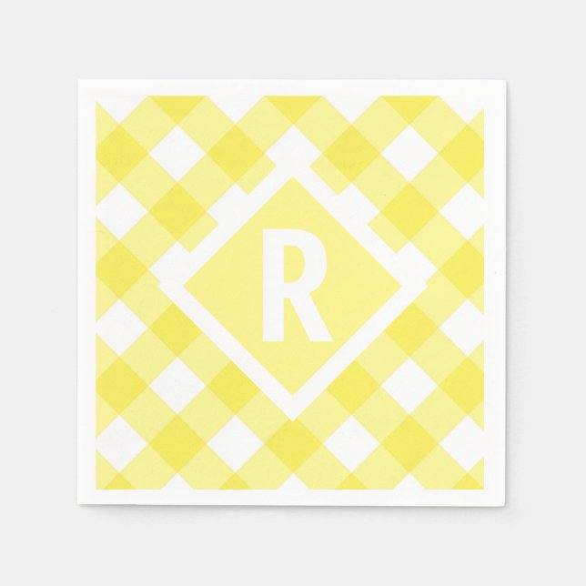 Rustic Yellow Gingham Monogram Napkins (Front)