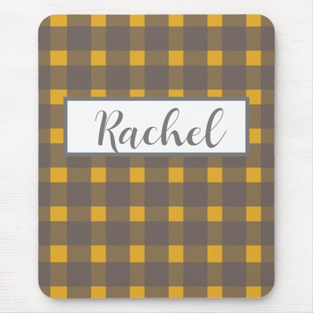 Rustic Yellow Gray Gingham  Mouse Pad (Front)
