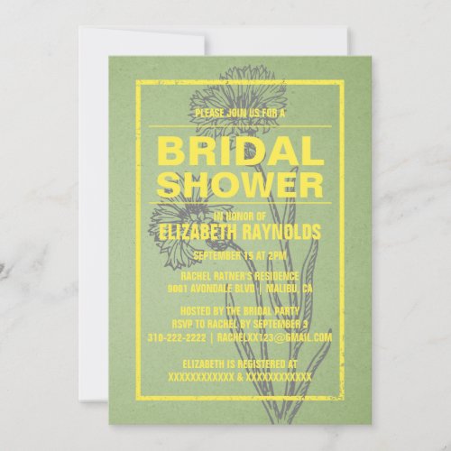 Rustic Yellow &amp; Green Bridal Shower Invitations