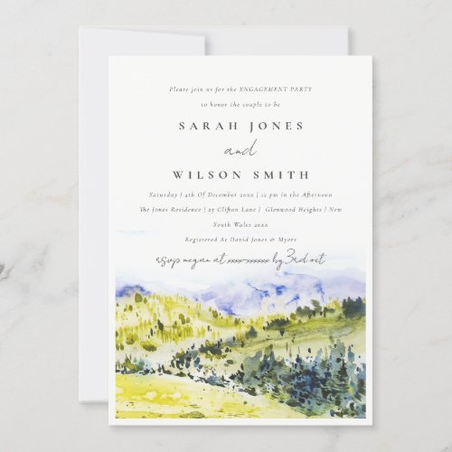 Rustic Yellow Green Countryside Hills Engagement Invitation