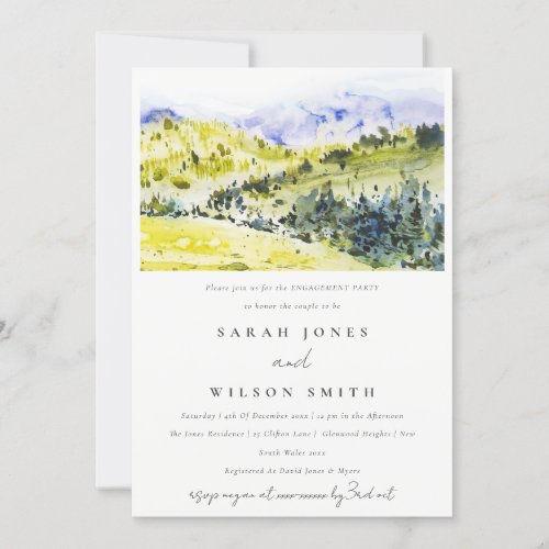 Rustic Yellow Green Countryside Hills Engagement Invitation