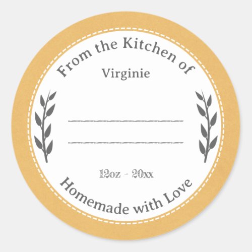 Rustic Yellow Homemade with Love Label Sticker
