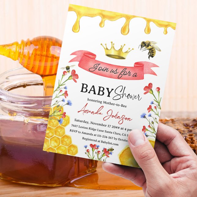 Rustic Yellow Honey Red Wildflower Bee Baby Shower Invitation (Creator Uploaded)