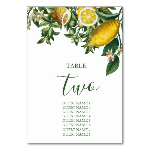 Rustic Yellow Lemon  Foliage Greenery Table Number