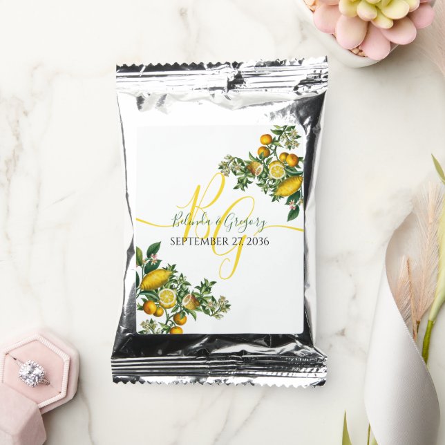 Rustic Yellow Lemon & Foliage Greenery Wedding  Coffee Drink Mix (Wedding)