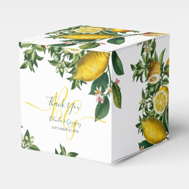 Rustic Yellow Lemon & Foliage Greenery Wedding Favor Boxes (Front Side)
