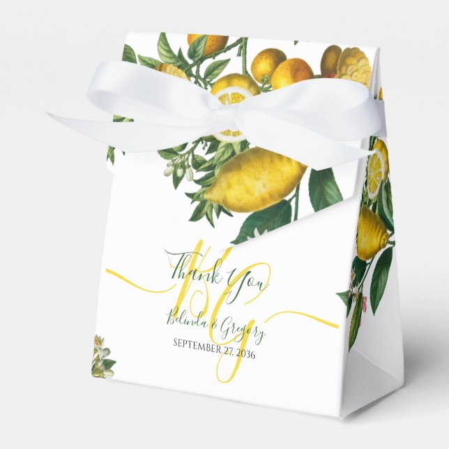 Rustic Yellow Lemon & Foliage Greenery Wedding  Favor Boxes (Front Side)