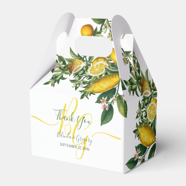 Rustic Yellow Lemon & Foliage Greenery Wedding Favor Boxes (Front Side)