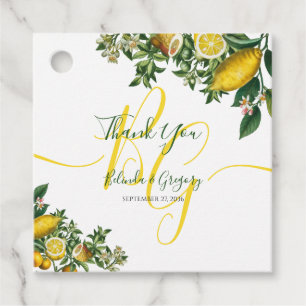 Rustic Yellow Lemon & Foliage Greenery Wedding Favor Tags