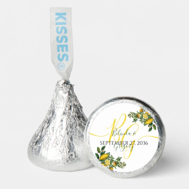 Rustic Yellow Lemon & Foliage Greenery Wedding Hershey®'s Kisses® (Front)