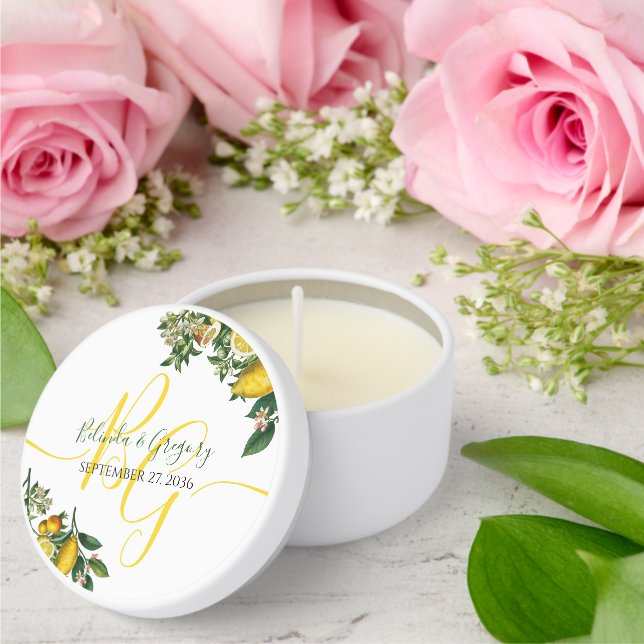 Rustic Yellow Lemon & Foliage Greenery Wedding Mini Candle Favors (Insitu (Wedding))