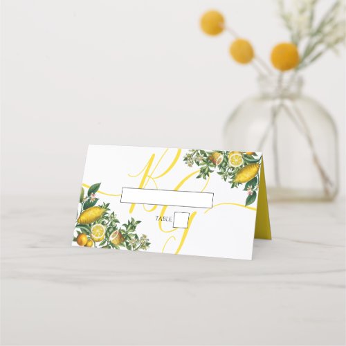 Rustic Yellow Lemon  Foliage Greenery Wedding Place Card