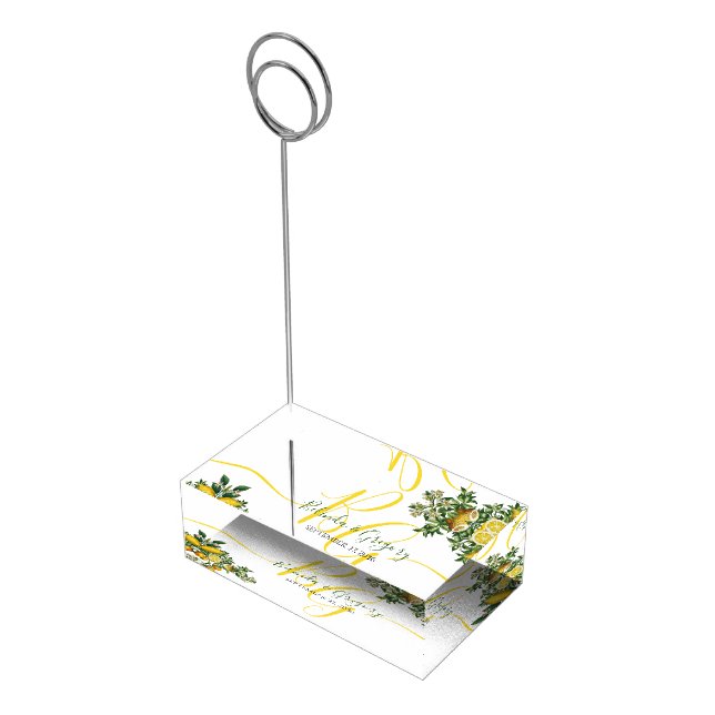 Rustic Yellow Lemon & Foliage Greenery Wedding Place Card Holder (Corner)