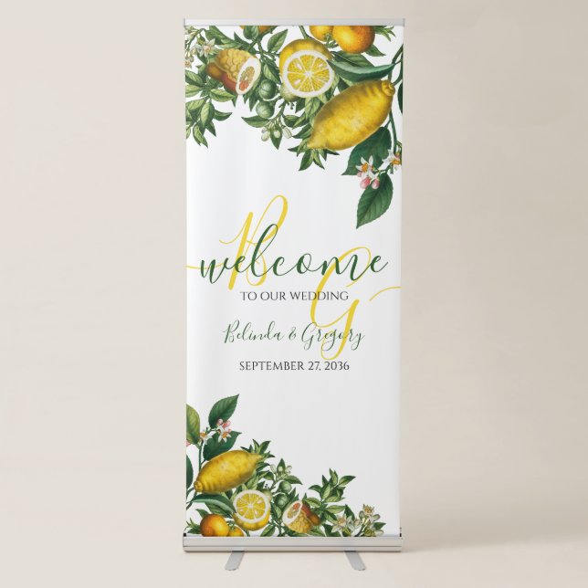 Rustic Yellow Lemon Greenery Wedding Welcome Sign (Front)