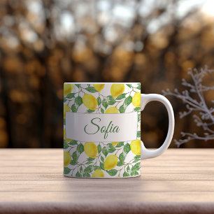 Rustic yellow lemon watercolor pattern coffee mug