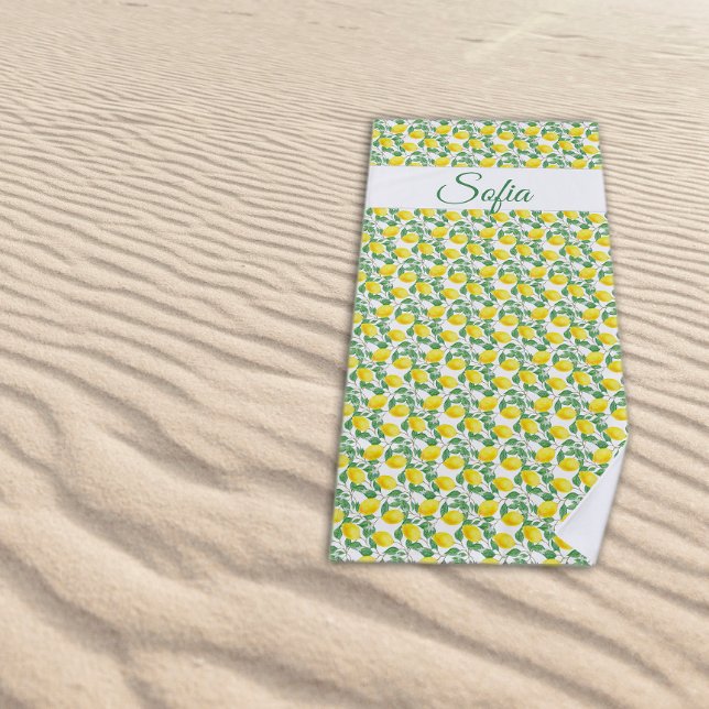 Rustic yellow lemon watercolor pattern name  beach towel (Creator Uploaded)