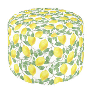 Rustic yellow lemon watercolor pattern pouf