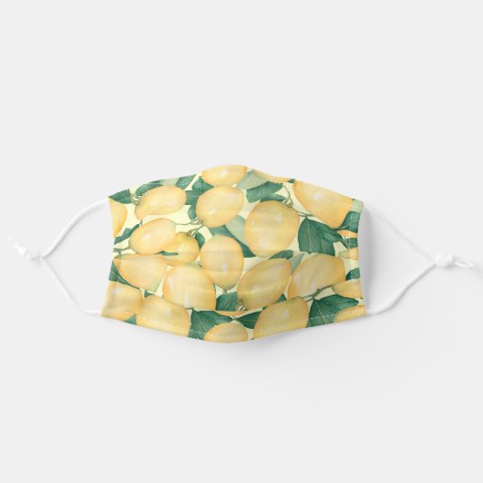 Rustic Yellow Lemons on Pale Yellow Adult Cloth Face Mask (Front, Unfolded)