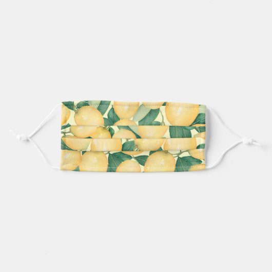 Rustic Yellow Lemons on Pale Yellow Adult Cloth Face Mask (Front, Folded)