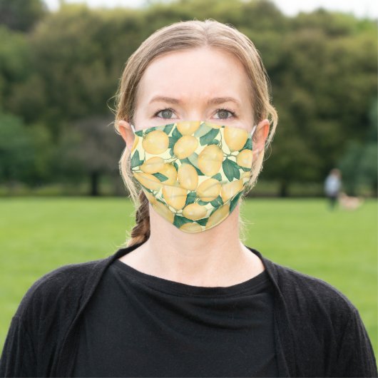 Rustic Yellow Lemons on Pale Yellow Adult Cloth Face Mask (Outside)