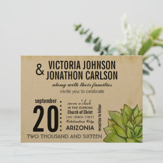 Rustic Yellow Lime Succulent Typography Wedding Invitation