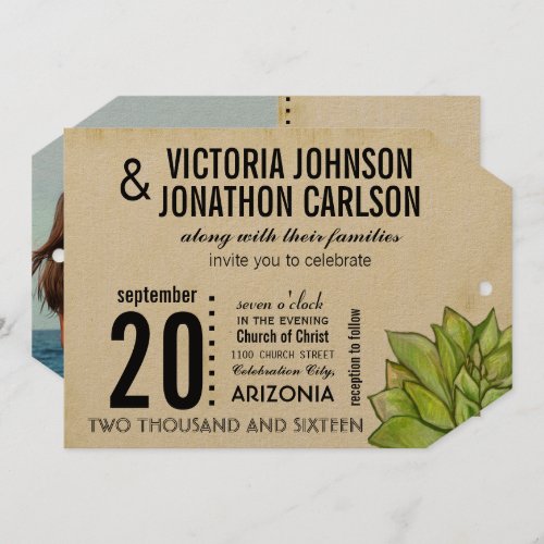 Rustic Yellow Lime Succulent Typography Wedding Invitation