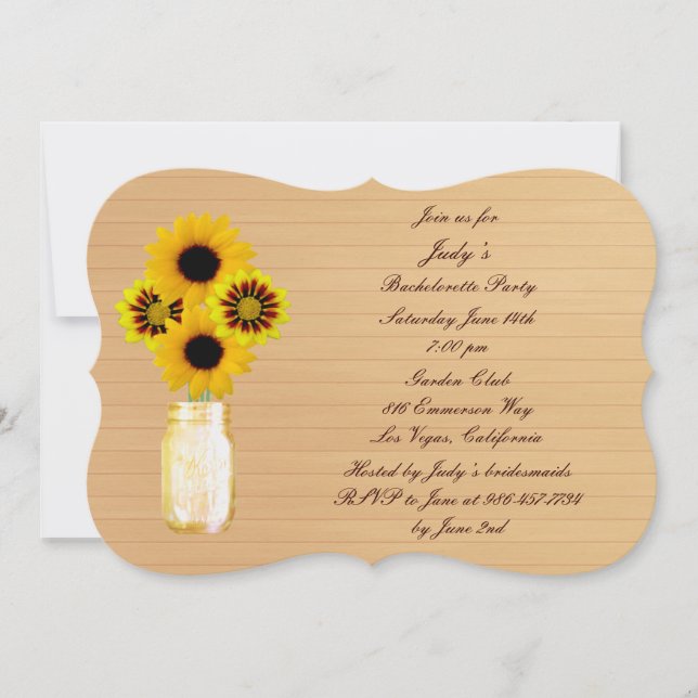 Rustic Yellow Mason Jar Bachelorette Party Invite (Front)