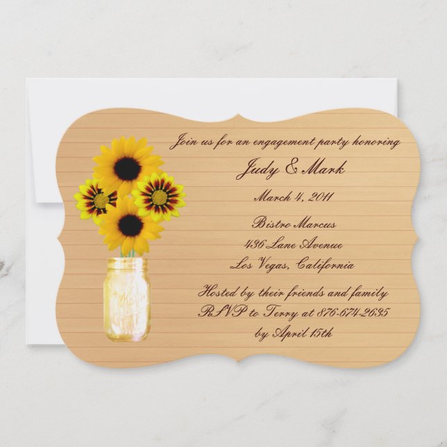 Rustic Yellow Mason Jar Engagement Party Invite (Front)