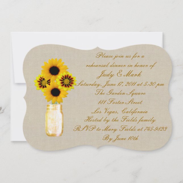 Rustic Yellow Mason Jar Rehearsal Dinner Invite (Front)