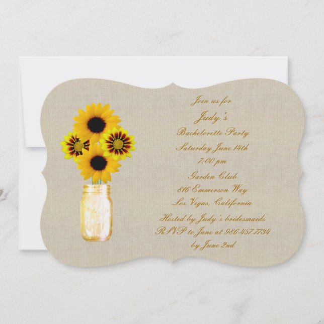 Rustic Yellow Mason Jars Bachelorette Party Invite (Front)
