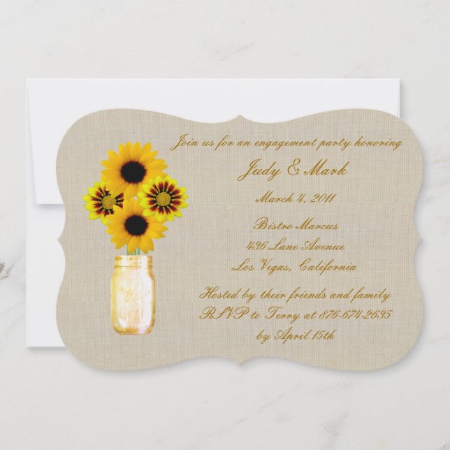 Rustic Yellow Mason Jars Engagement Party Invite (Front)