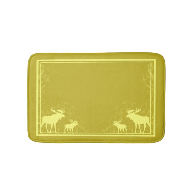 Rustic yellow moose swirl memory foam bath mat (Front)