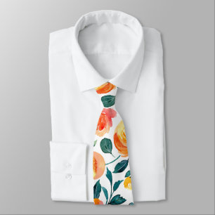 Rustic Yellow Orange Watercolor Flowers Pattern Neck Tie