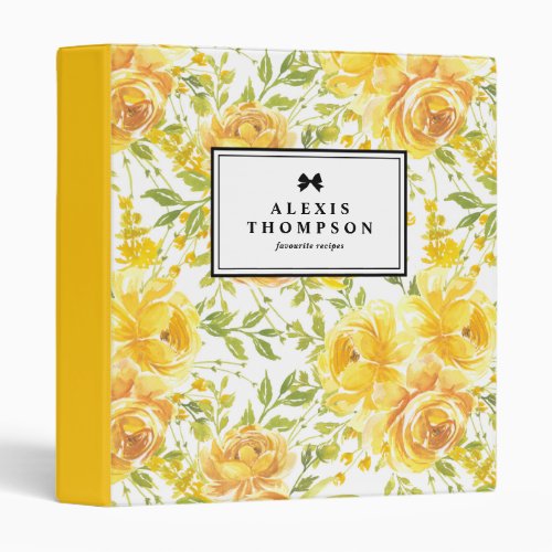 Rustic Yellow Peonies Floral Pattern Personalized 3 Ring Binder