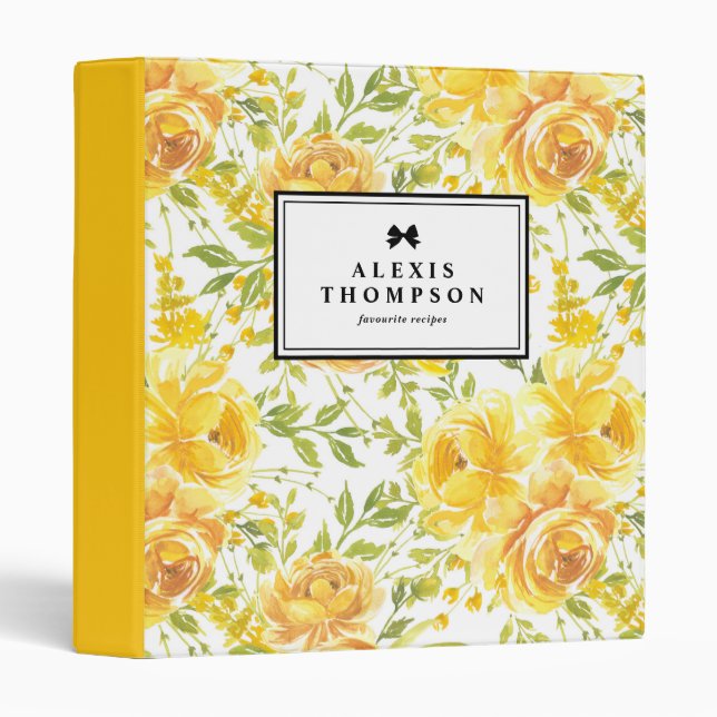 Rustic Yellow Peonies Floral Pattern Personalized 3 Ring Binder (Front/Spine)