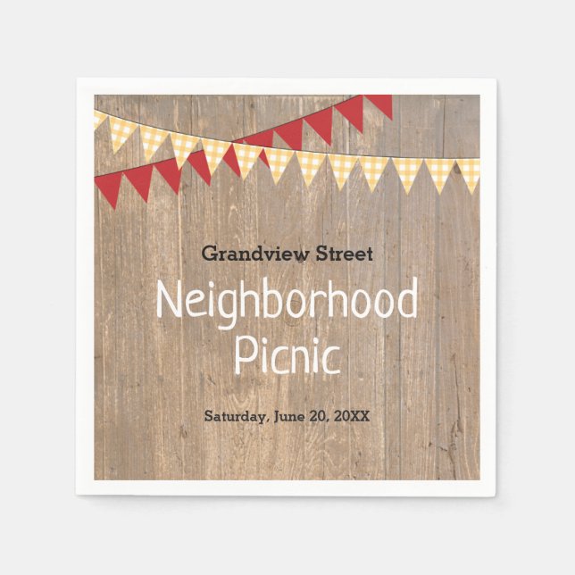 Rustic Yellow Plaid Neighborhood Picnic Napkins (Front)
