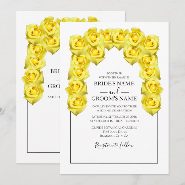 Rustic Yellow Roses Wedding Invitations (Front/Back)