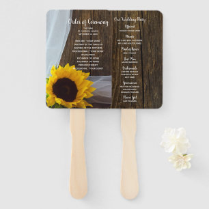 Rustic Yellow Sunflower and Barn Wood Wedding Hand Fan